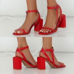 JAGGAR red square block heel ankle strap leather sandals